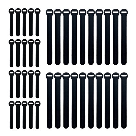 WRAP-IT Self-Gripping Cable Ties (Assorted 40-Pack) Black - Reusable Hook and Loop Ties A440-48BL